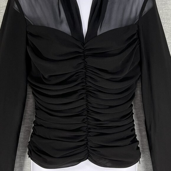 JS Boutique Womens 8 Ruched Black Long Bell Sleeve Blouse Coquette Vampy Top - Picture 5 of 16